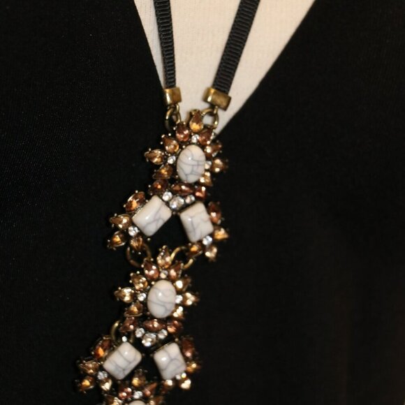 Sugarfix Y Drop Black Ribbon and Large Pendant Necklace 26" - Picture 2 of 5